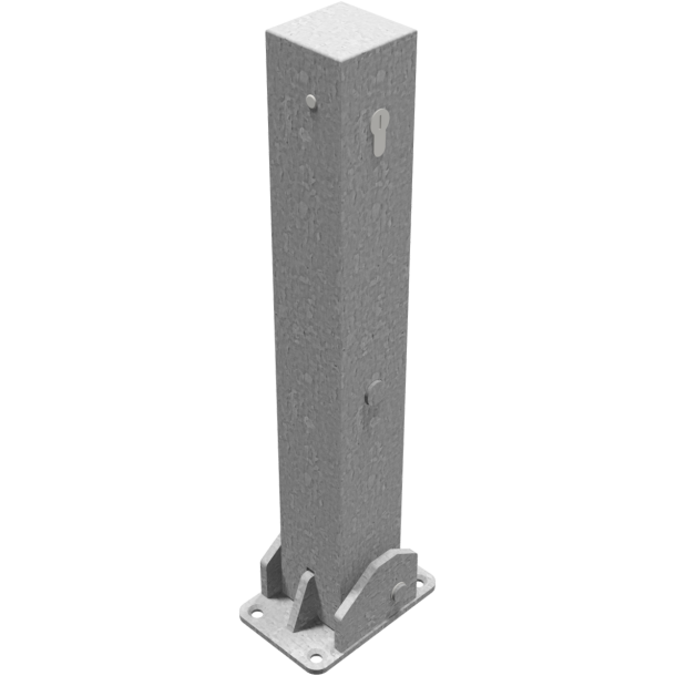 Barrier posts | Steel tube 70 x 70 mm | foldable, with Euro profile cylinder lock | 500 mm above ground | hot-dip galvanized | without eyelet